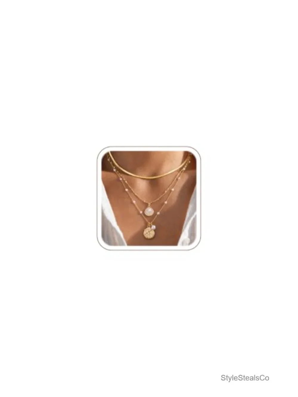 Layered Gold Plated Seashell Necklace Set with Starfish and Flower Pendants